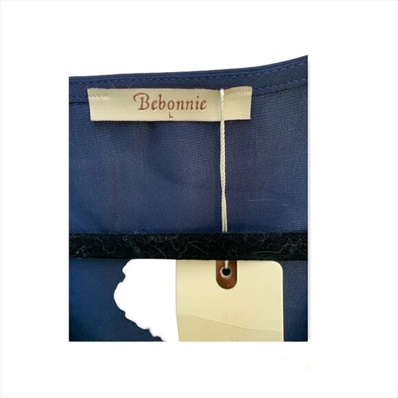 Navy blue tunic style top sheer patterned long sleeve L  NWT - Picture 4 of 7